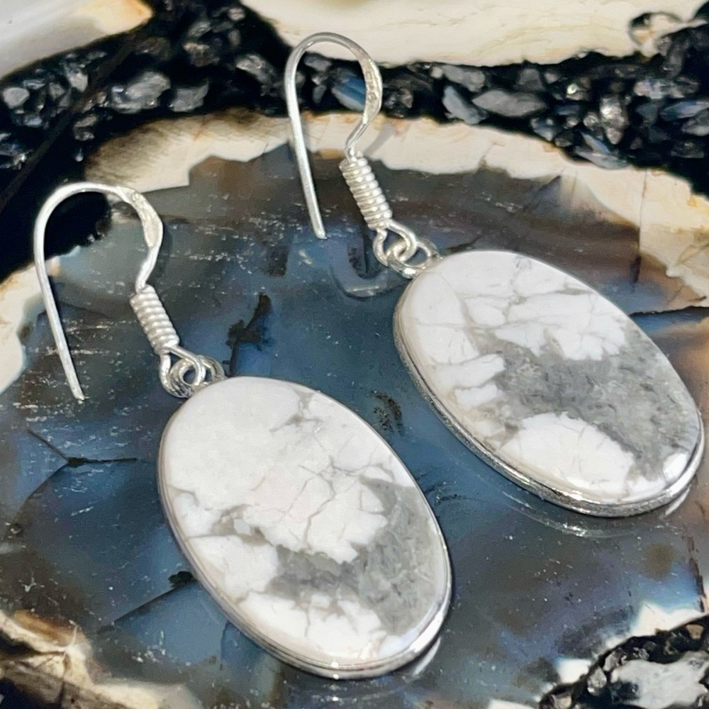 Howlite Magnesite Earrings 1 7/8” - Picture 9 of 11